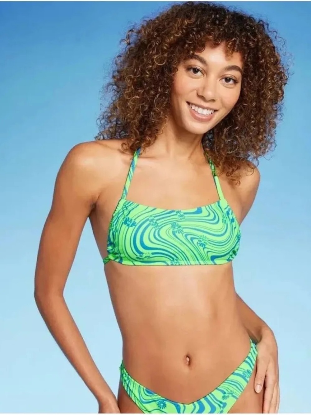 Wild Fable Green and Blue Swirl Psychedelic Bikini Set